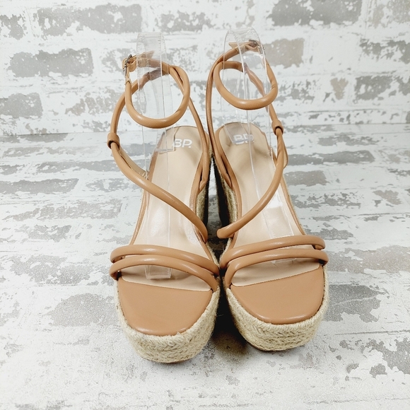New BP Cohan Platform Espadrille Wedge Strappy Brown Nude Wedge Sandals M1024 - Picture 3 of 14